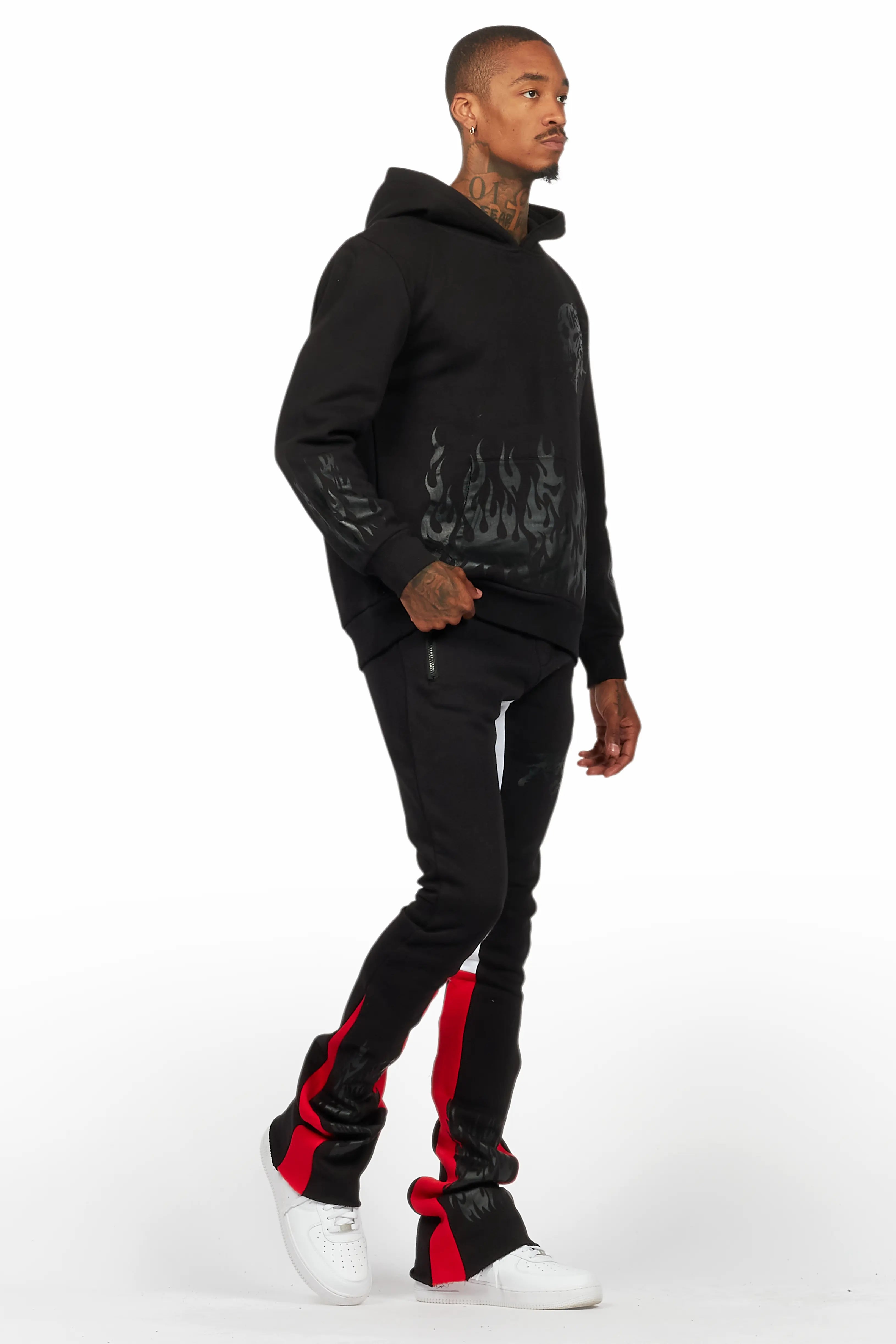 Bubble Black/Black Stacked Flare Hoodie Track Set