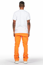 Damone Orange Super Stacked Flare Track Pant