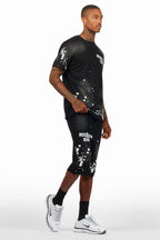 Rafix Black Graphic T-Shirt Short Set