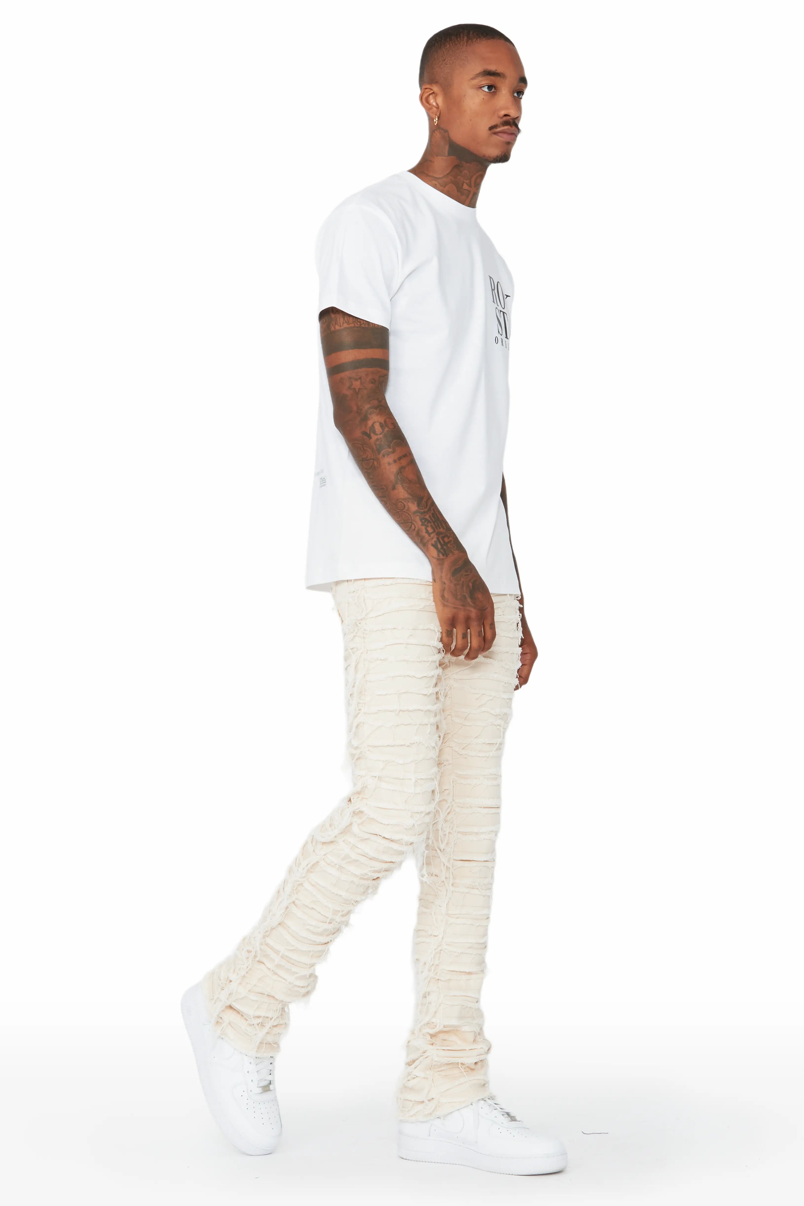 Cassius Beige Stacked Flare Jean