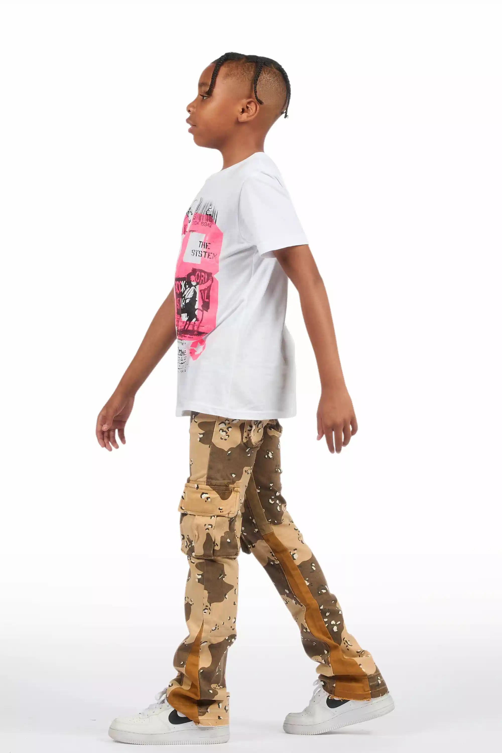Boys Kirrem Desert Camo Stacked Flare Jean