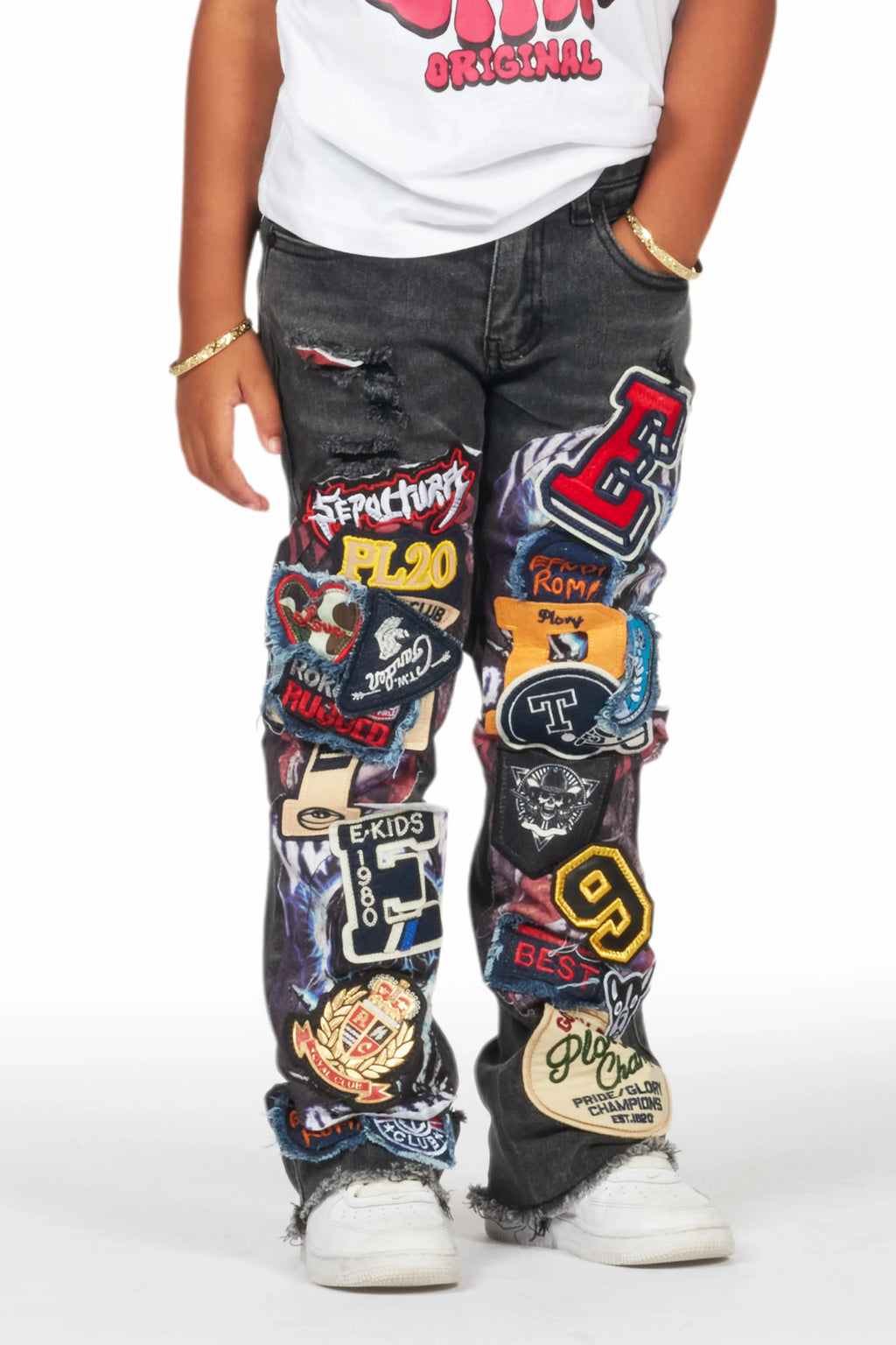 Girls Esma Black Stacked Flare Jean