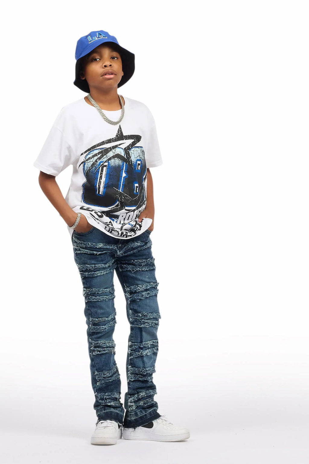 Boys Eli Blue Wash Flare Frayed Jean