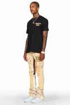 Pellos Beige Graphic Super Stacked Flare Pant