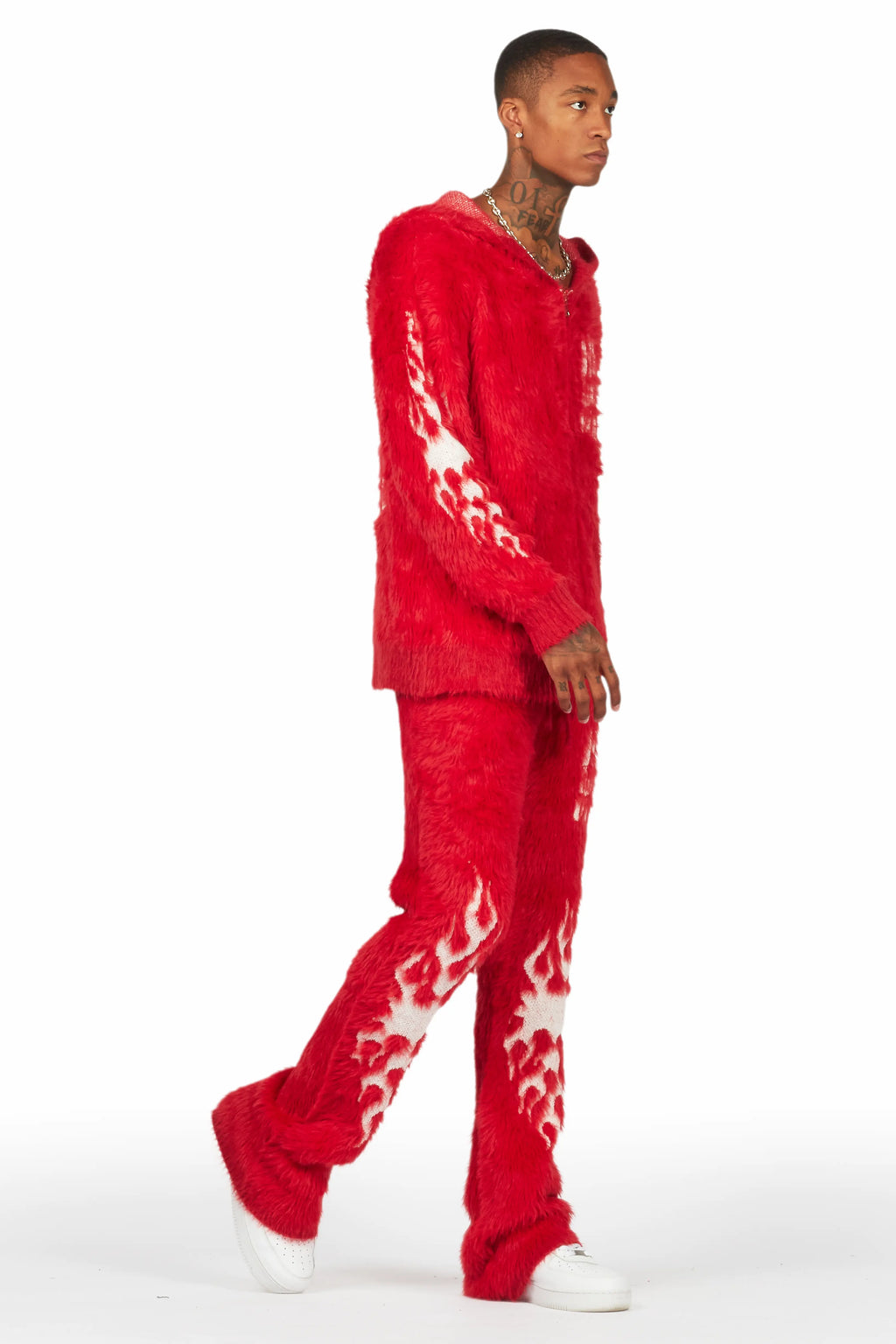 Toshio Red Stacked Flare Knitted Mohair Track Set