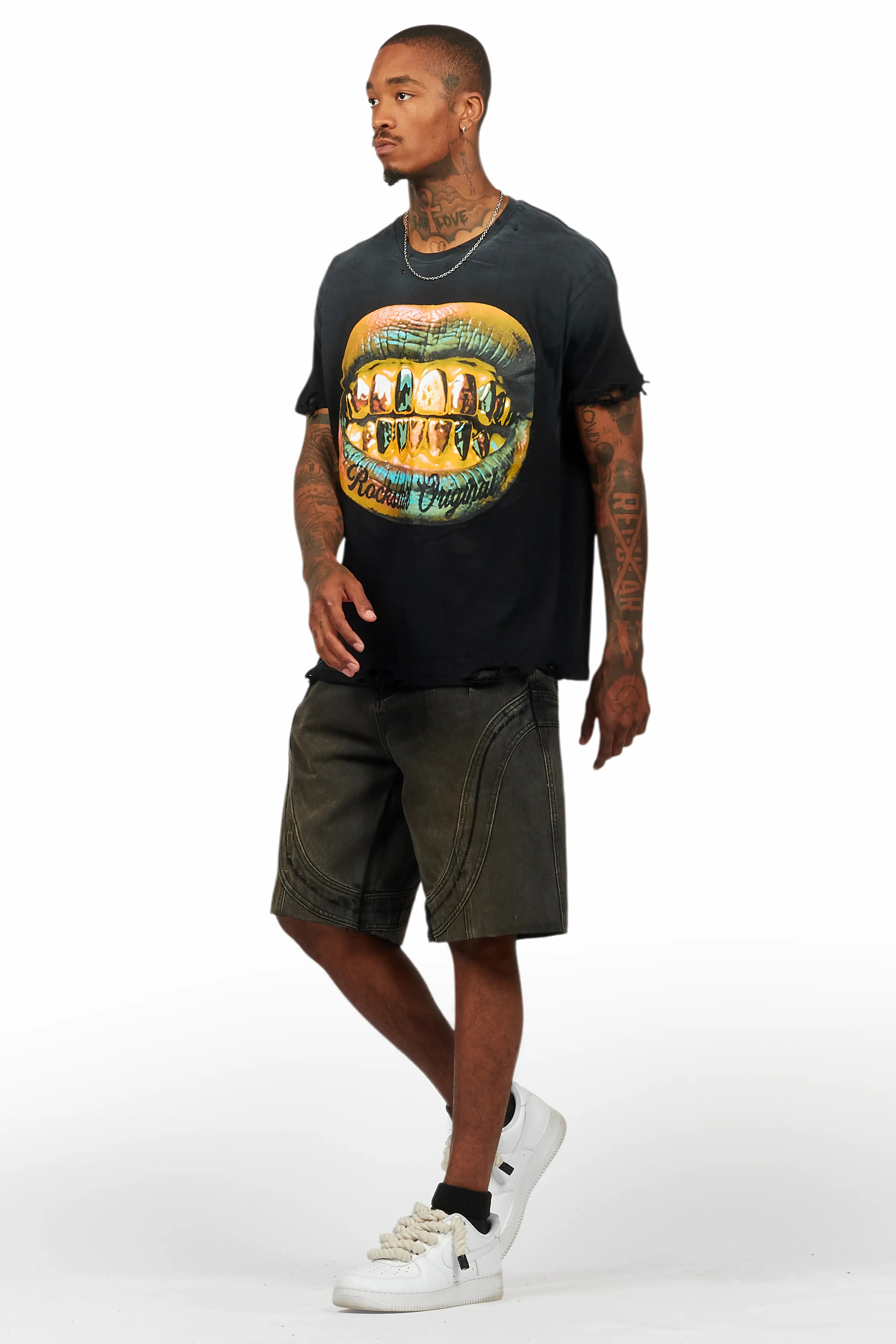 Gonen Black T-Shirt/Denim Short Set