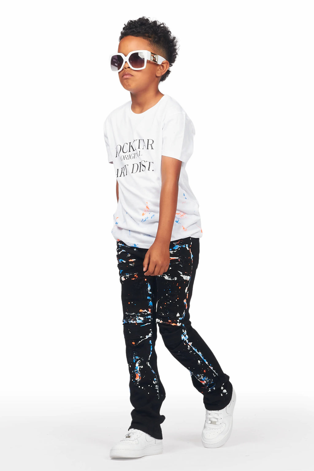 Boys Travis White T-Shirt/Stacked Flare Jean Set