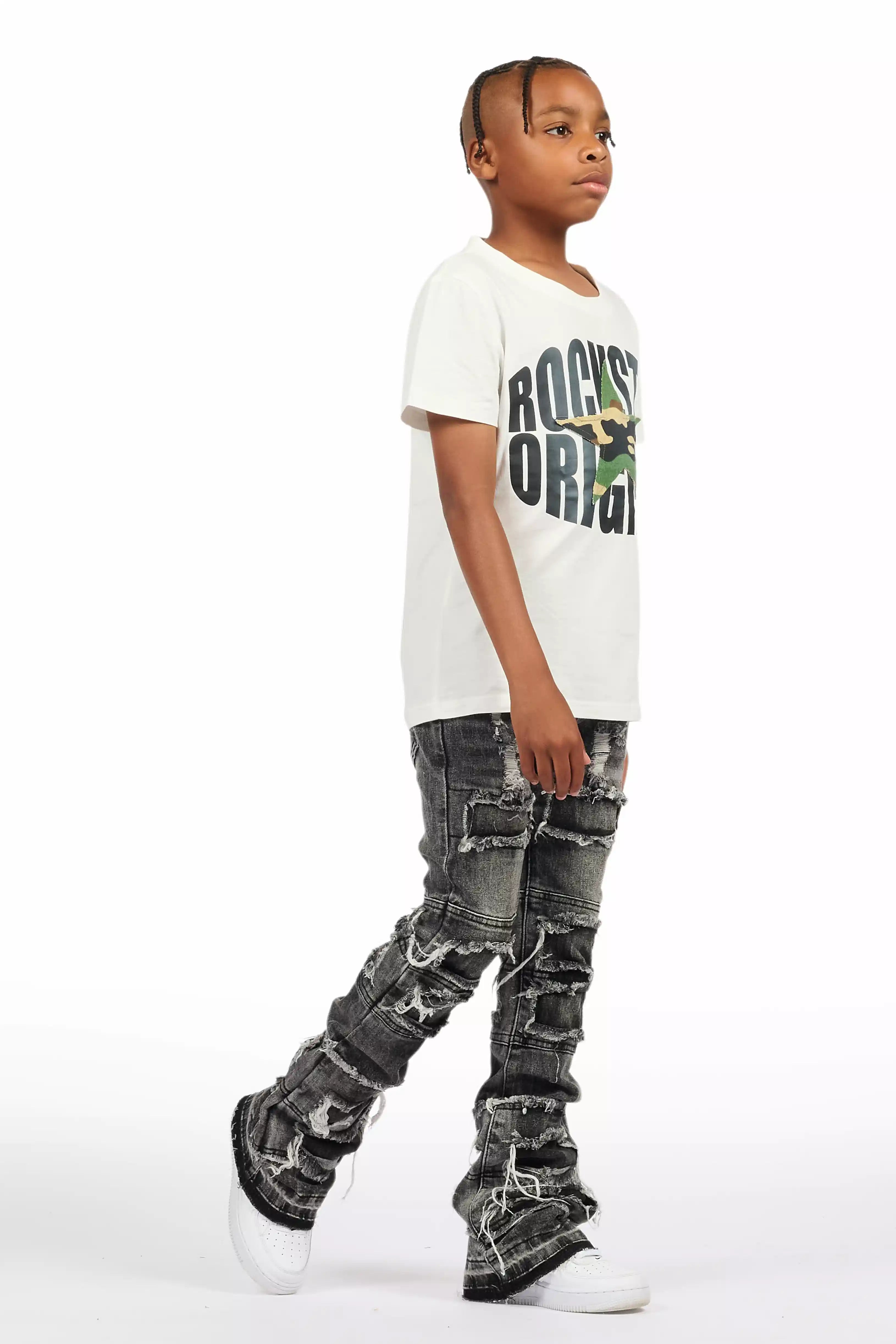 Boys Vasco Grey Stacked Flare Jean