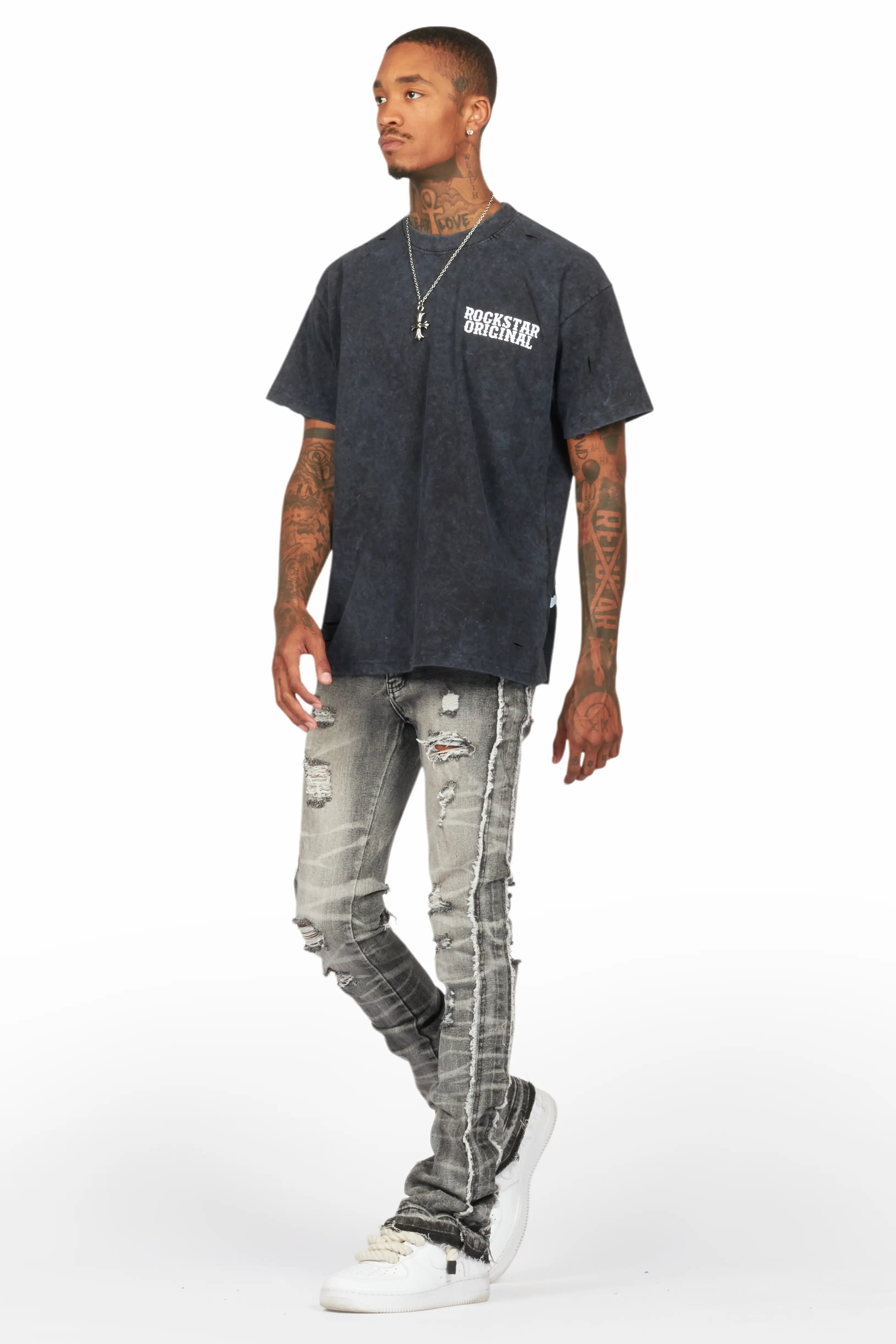 Posse Vintage Black Distressed Oversized T-Shirt