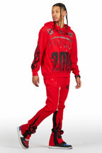 Amos Red Hoodie/Stacked Flare Track Set