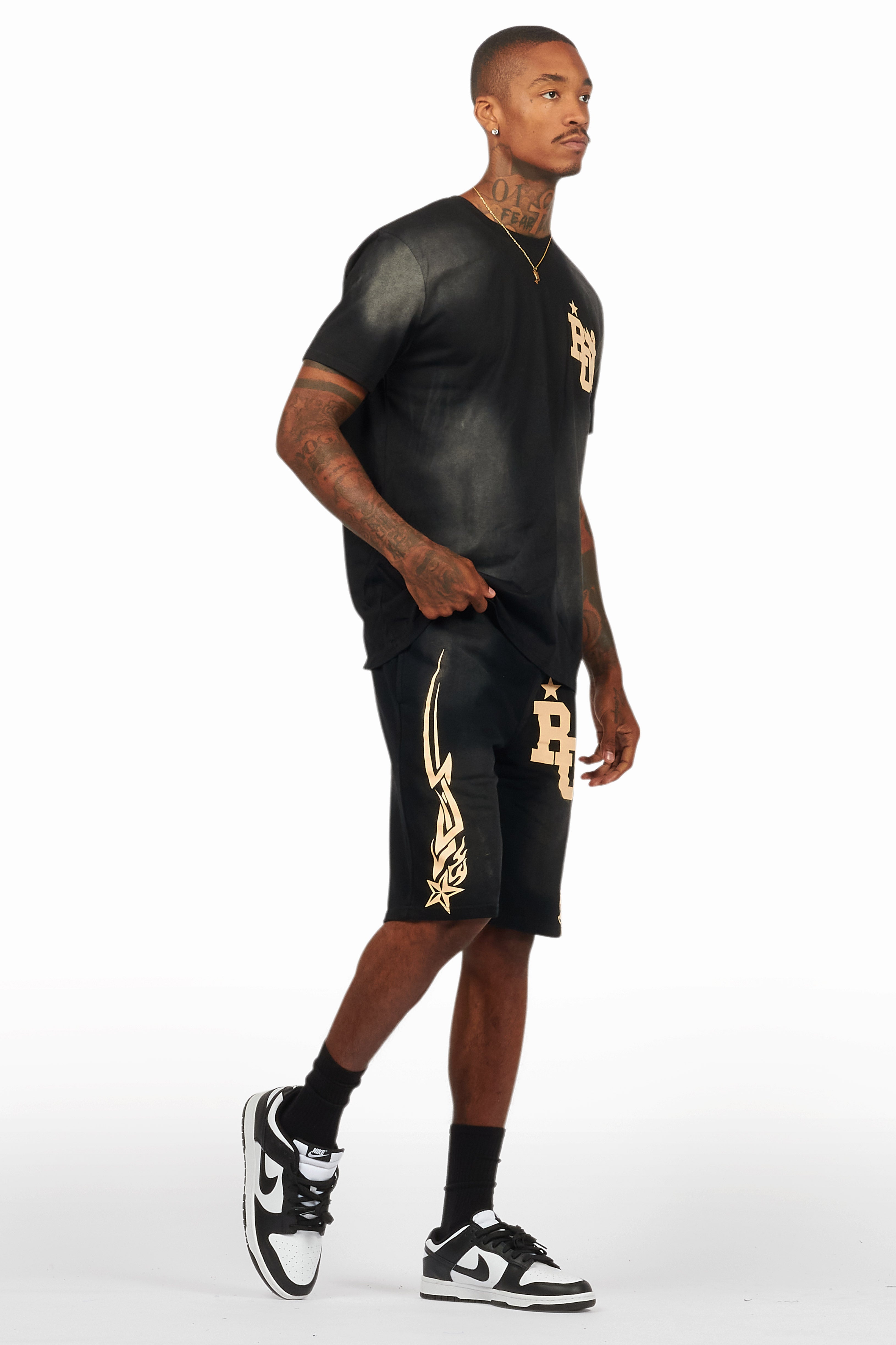 Plutix Black Graphic T-Shirt Short Set