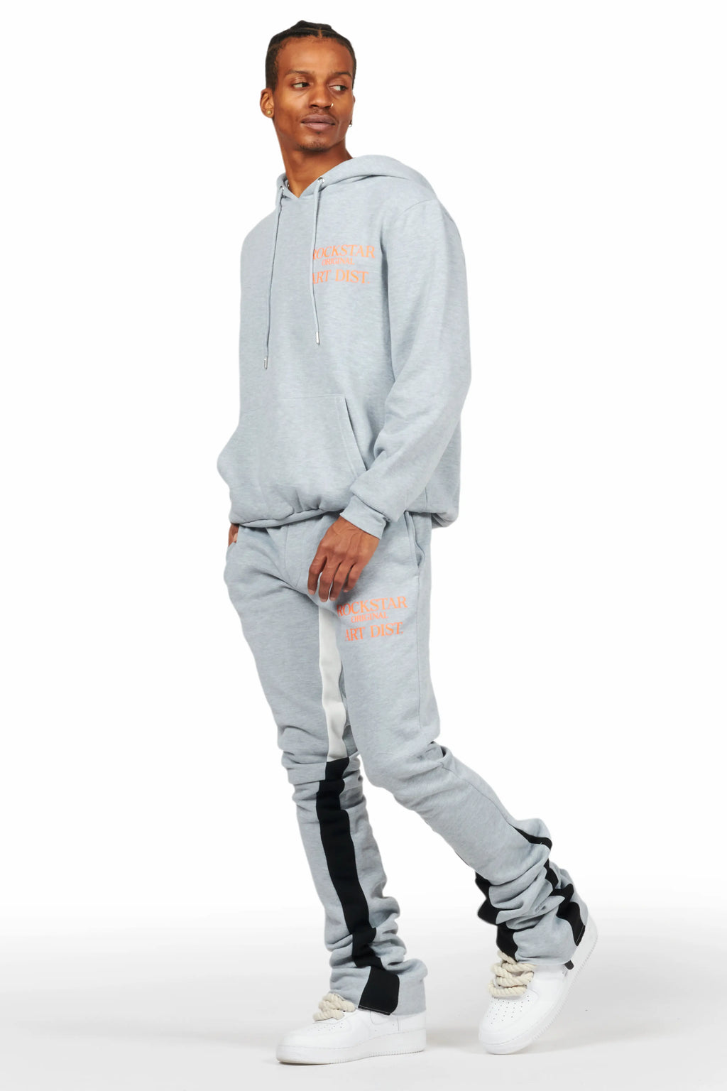 Briggs Heather Grey Hoodie/Super Stacked Flare Track Set