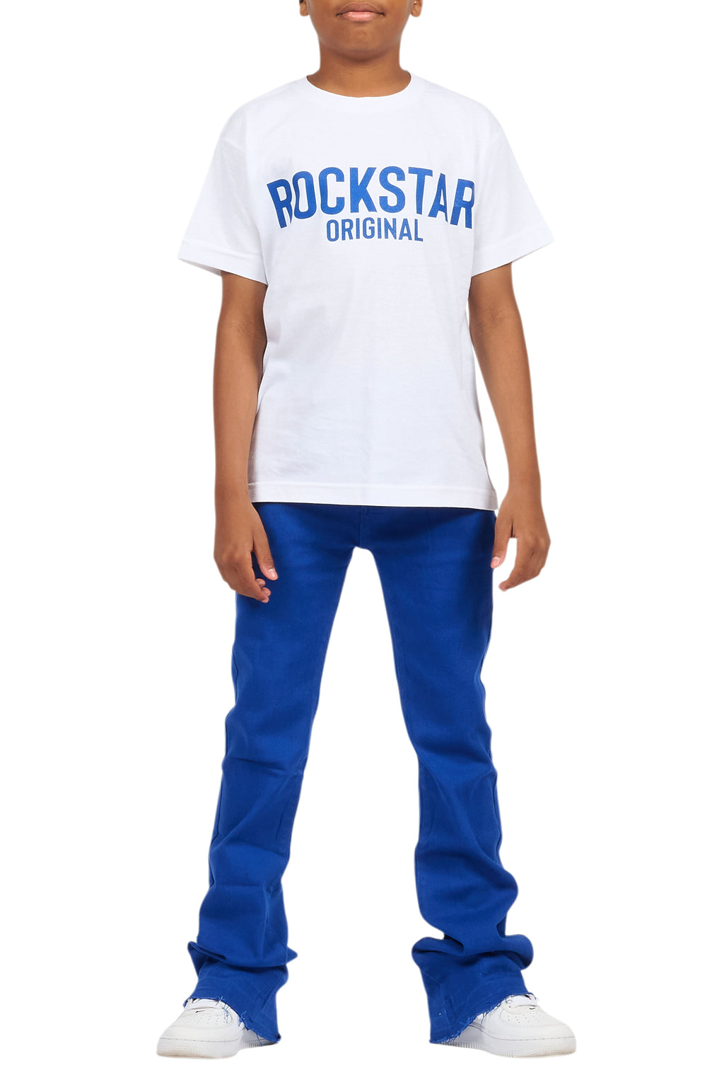 Boys Sana White/Royal T-Shirt/Dag Stacked Flare Jean Set
