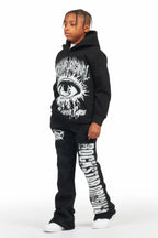 Boys Keve Black Knitted Mohair Flare Sweat Pant