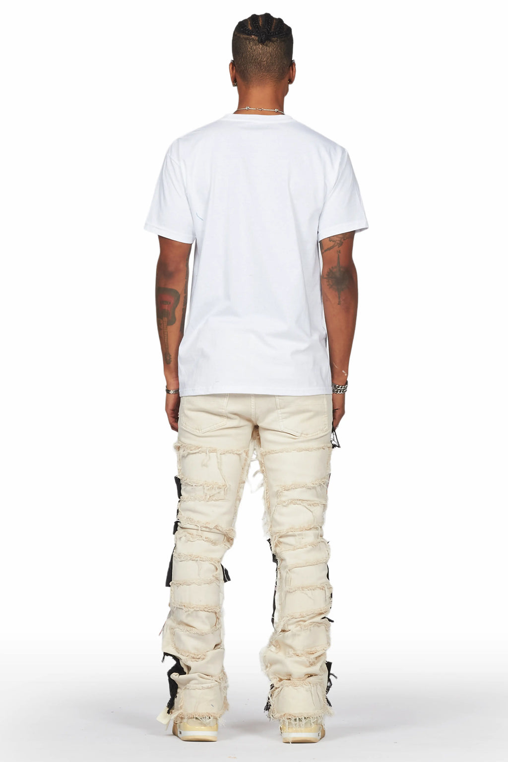 Calais Beige/Orange Patchwork Stacked Flare Jean