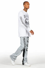 All Seeing Eyes White/Grey Long Sleeve T-Shirt/Baggy Pant Set