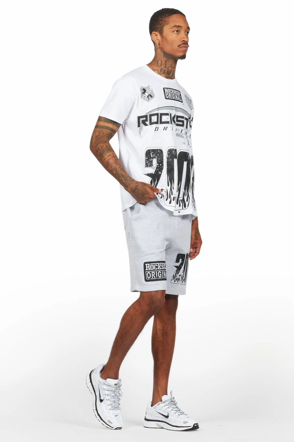 Amos White/Grey Graphic T-Shirt Short Set