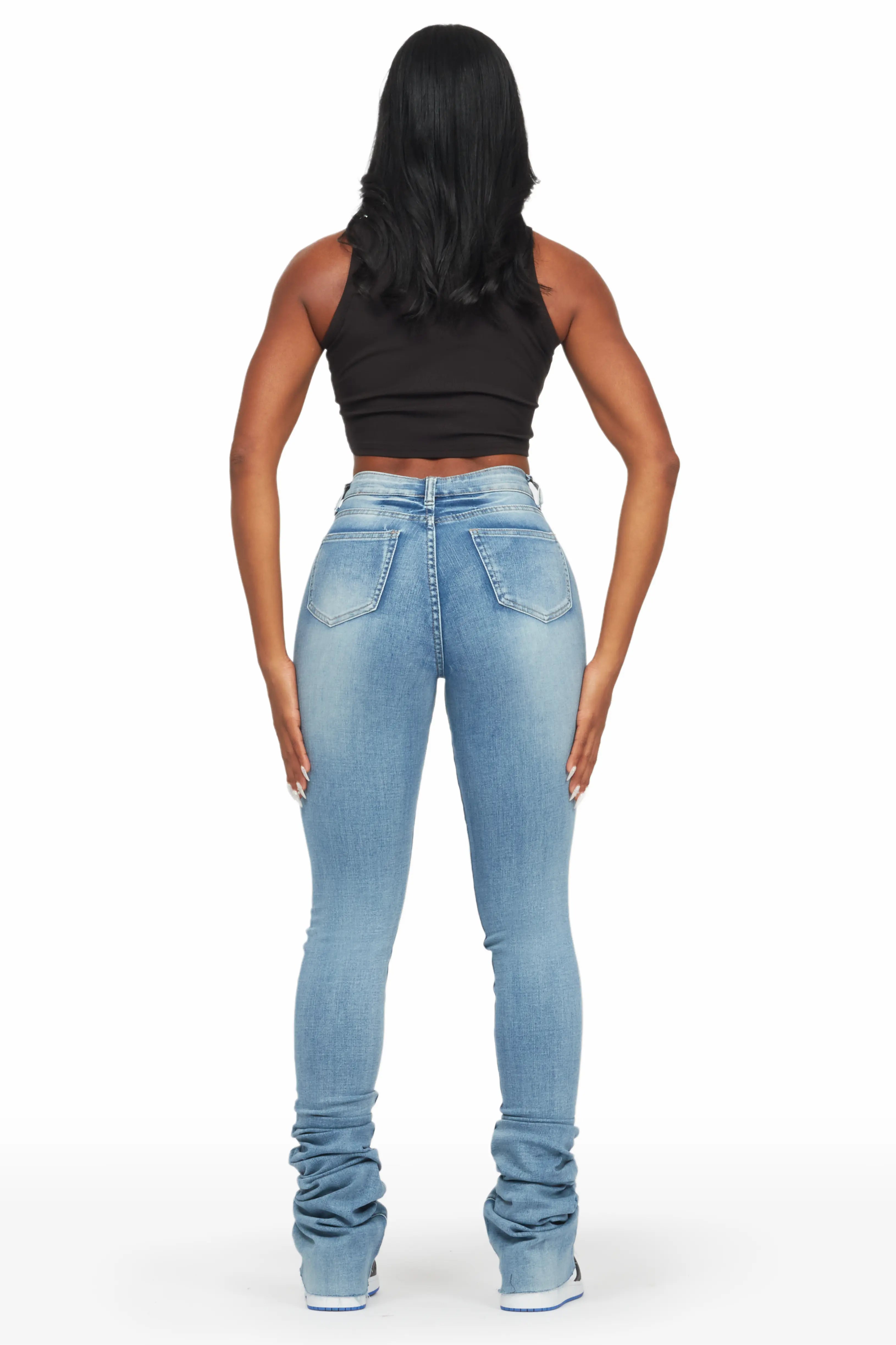 Misty Light Wash Rhinestone Super Stacked Jean