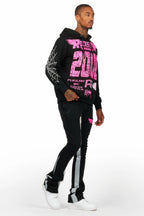 For Pinks Black Hoodie/Stack Flare Track Pant Set