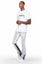 Firoz Grey/White Graphic Stacked Flare Pant