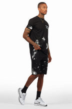 Fillip Black/White T-Shirt/Raw Edge Short Set