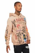 Shoota Beige Distressed Graphic Hoodie
