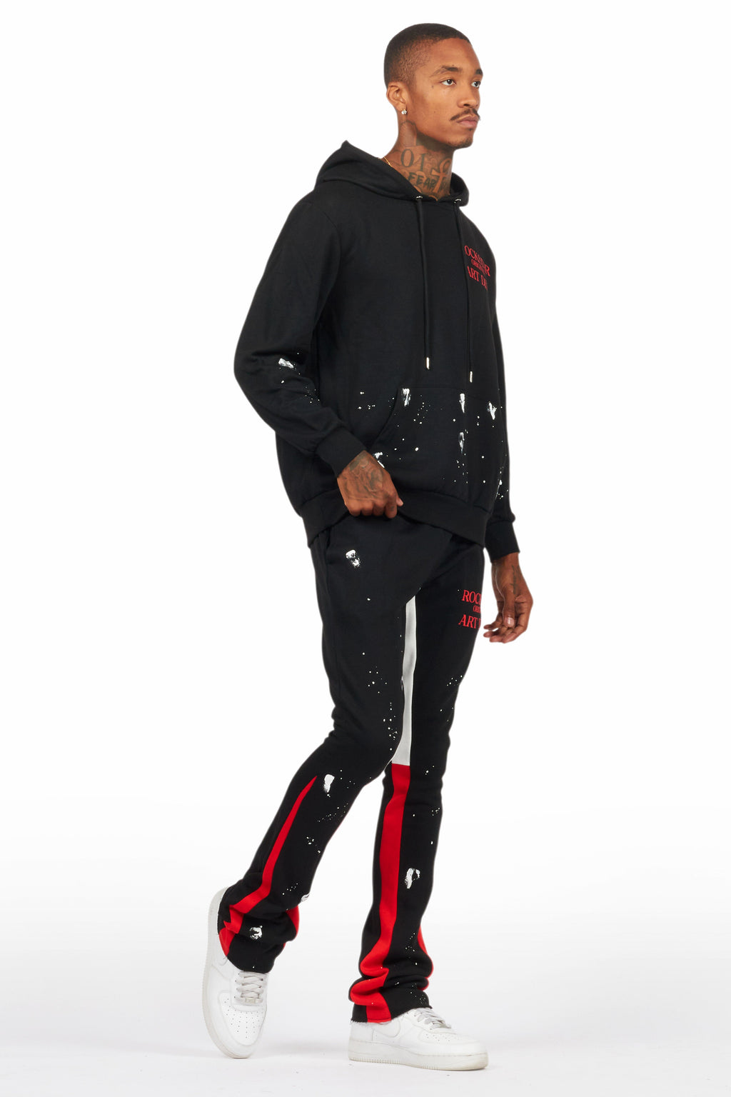 Raffer Black/Bright Red Hoodie/Stacked Flare Pant Set