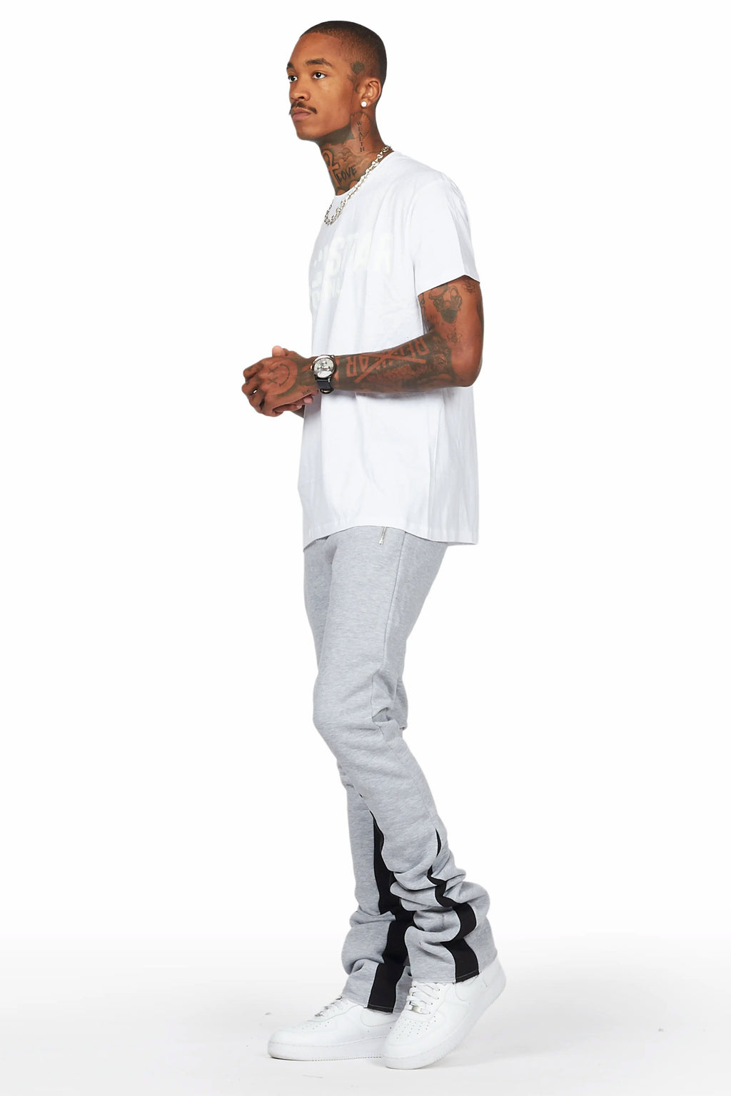 Sana Heather Grey T-Shirt/Stacked Track Pant Set