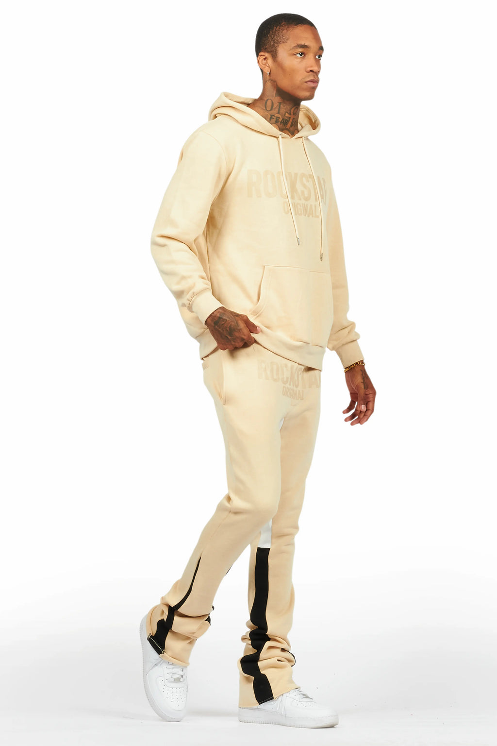 Sana Beige Hoodie/Stacked Flare Track Pant Set