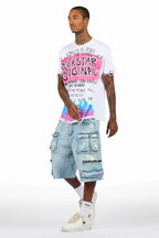 Beno White/Blue T-Shirt/Denim Short Set