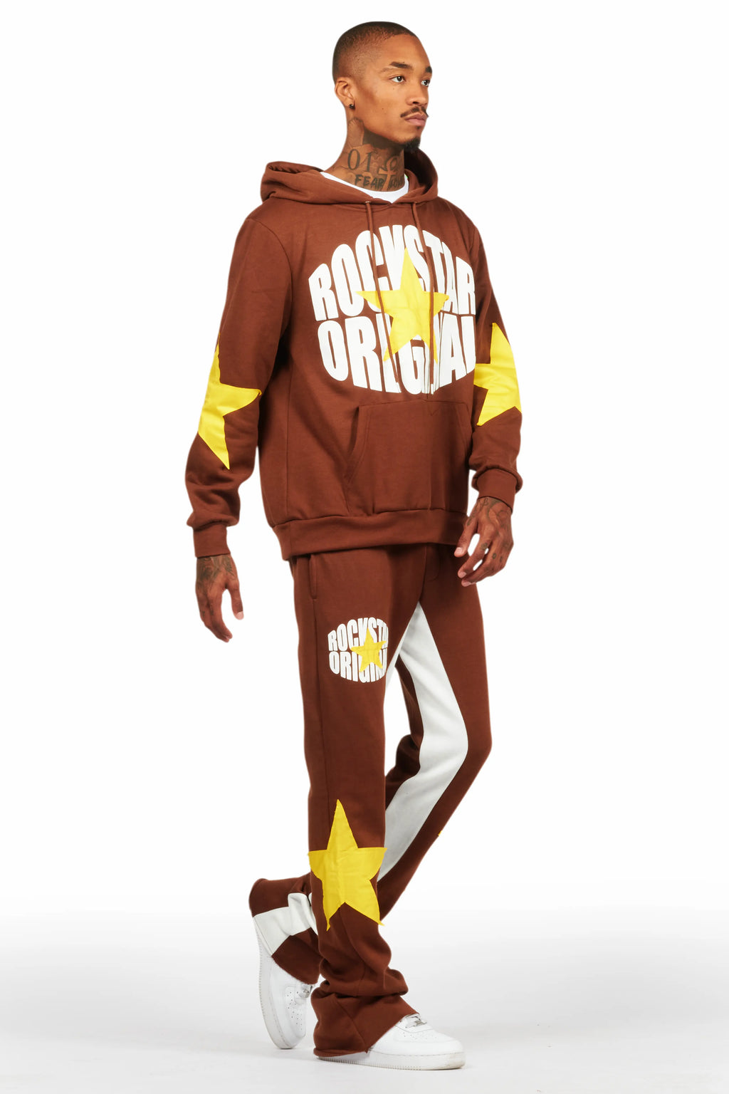 States Brown Baggy Stacked Hoodie Track Set