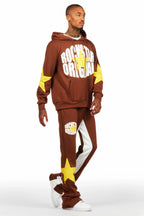States Brown Baggy Stacked Hoodie Track Set