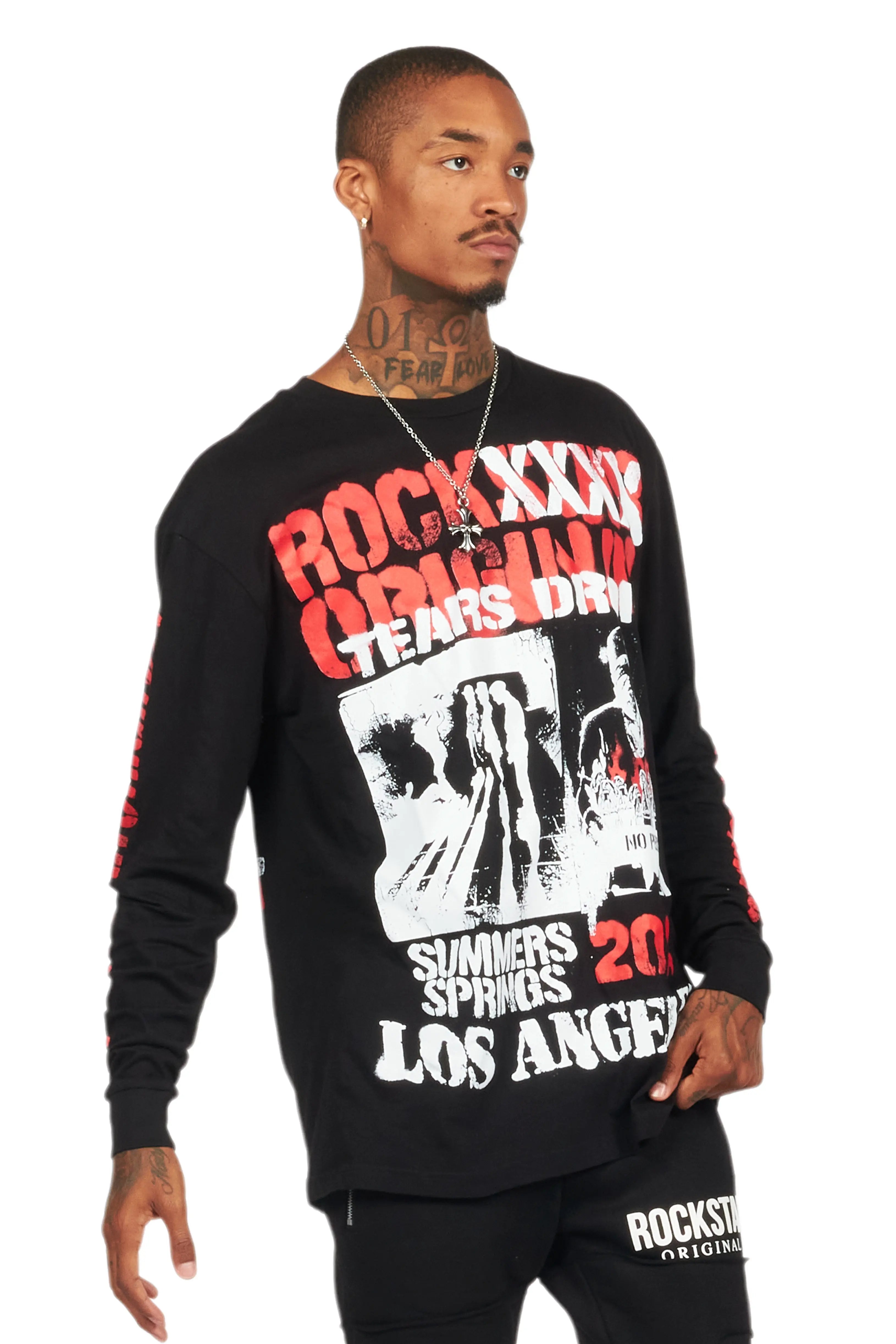 Omer Black Long Sleeve Graphic T-Shirt