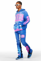 Beno Royal Blue Stacked Flare Hoodie Track Set