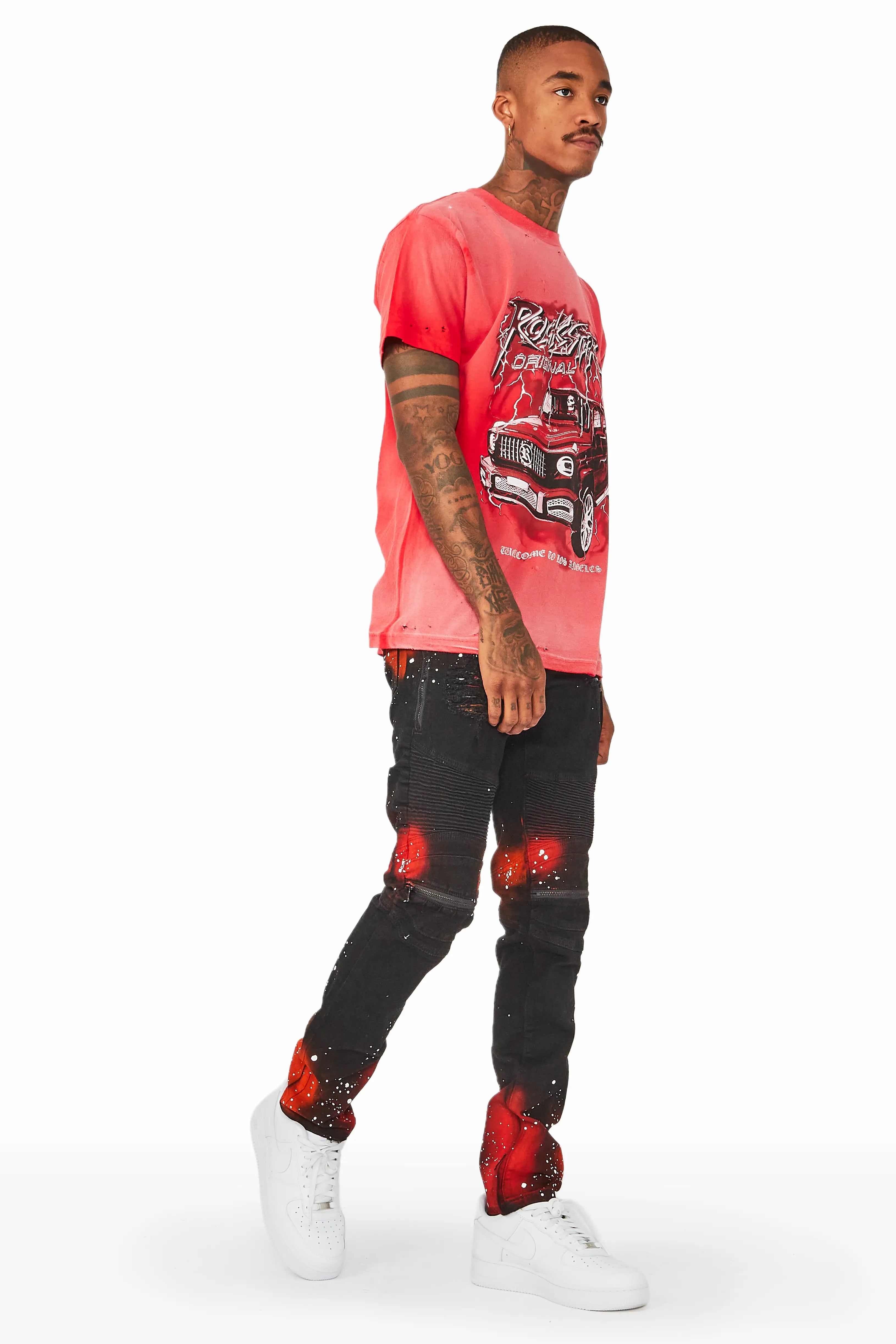 Wilder Black/Orange Painter Biker Jean