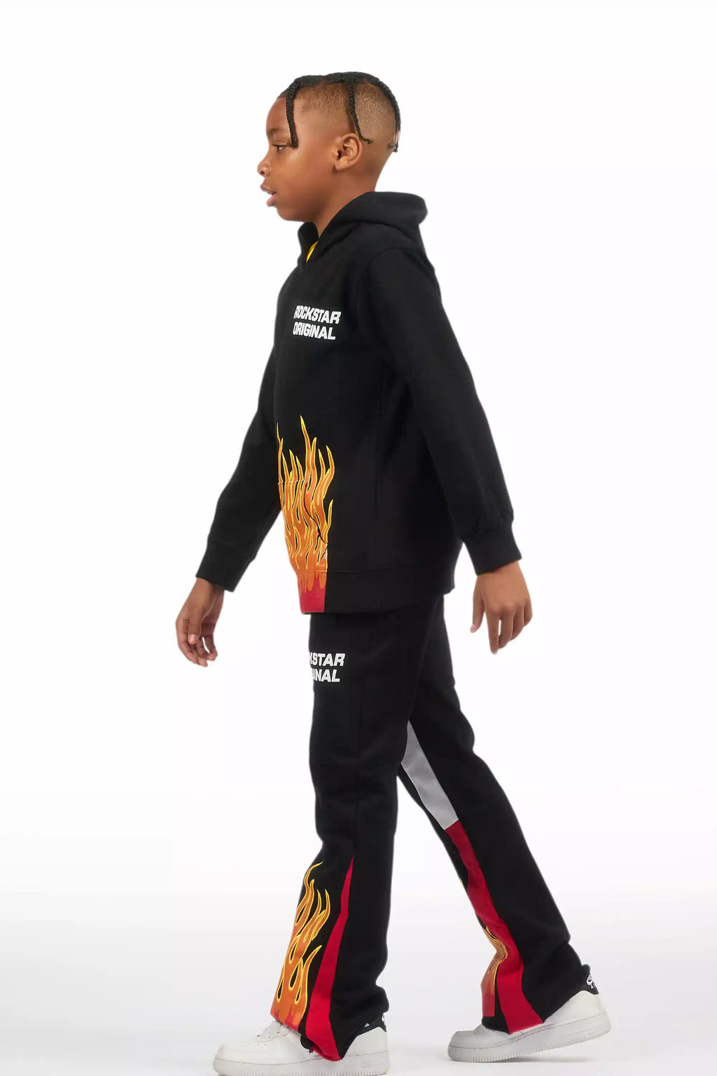 Boys Roeland Black/Red Stacked Flare Pant Set