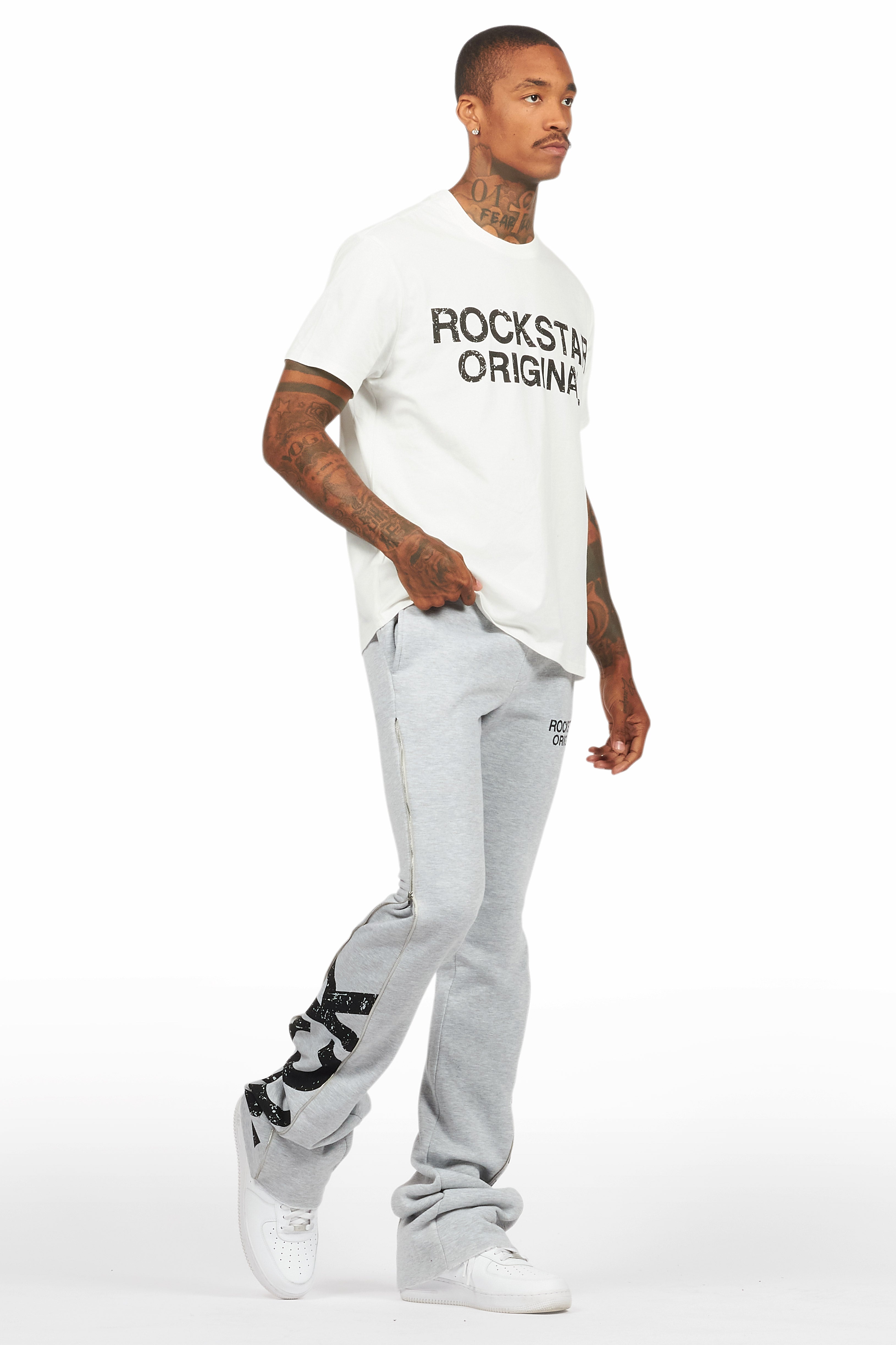 Deniska Heather Grey T-Shirt/Baggy Stacked Flare Track Set