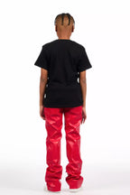 Boys Petrus Red PU Leather Jean