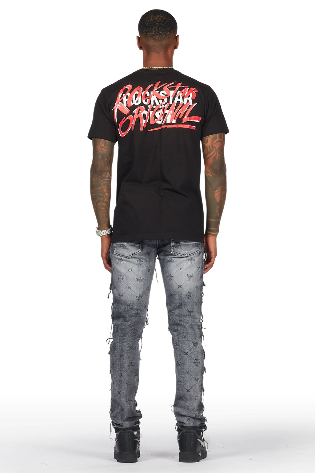 Pasha Black Wash Slim Fit Frayed Jean