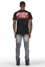 Pasha Black Wash Slim Fit Frayed Jean