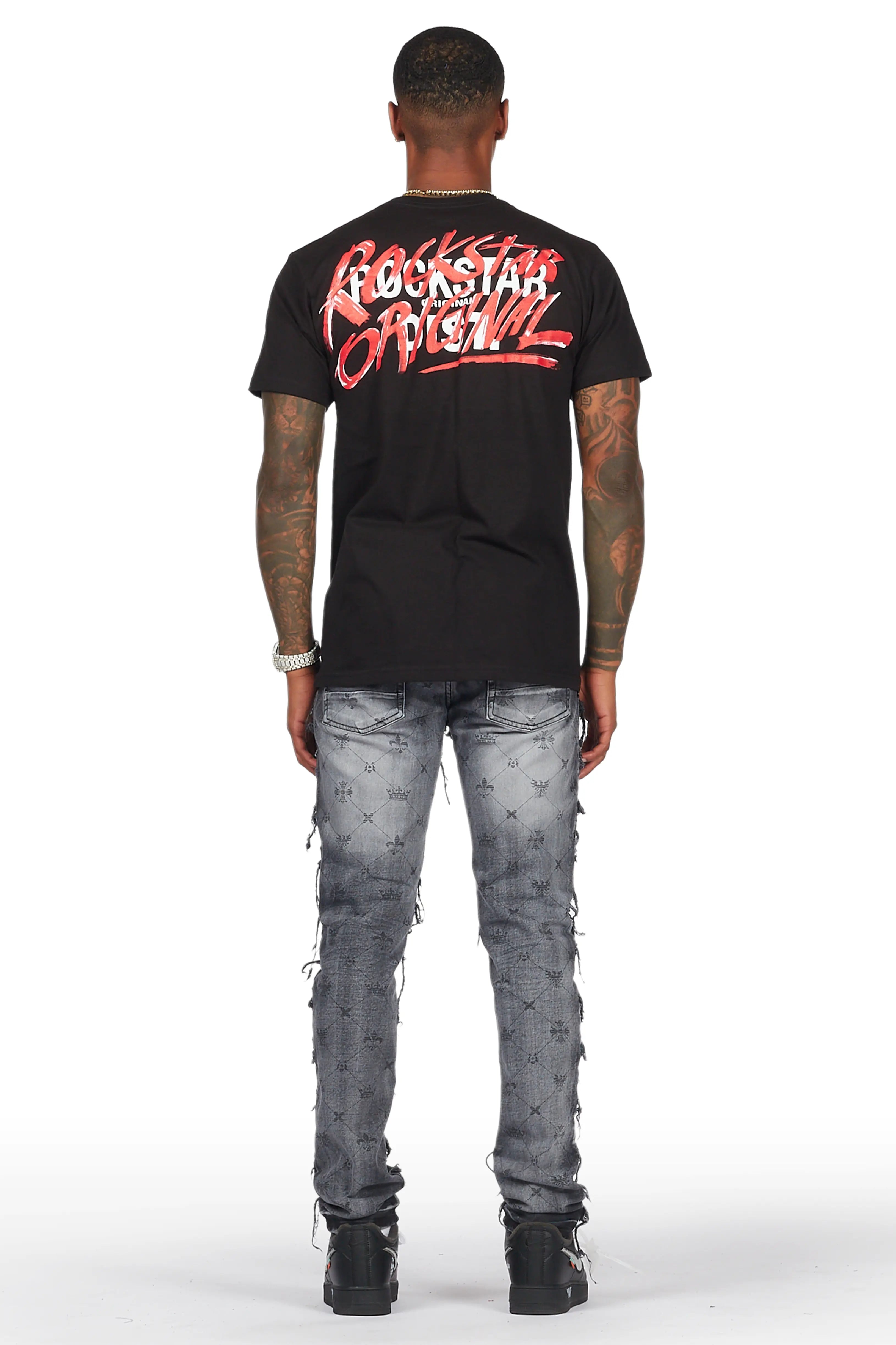Pasha Black Wash Slim Fit Frayed Jean