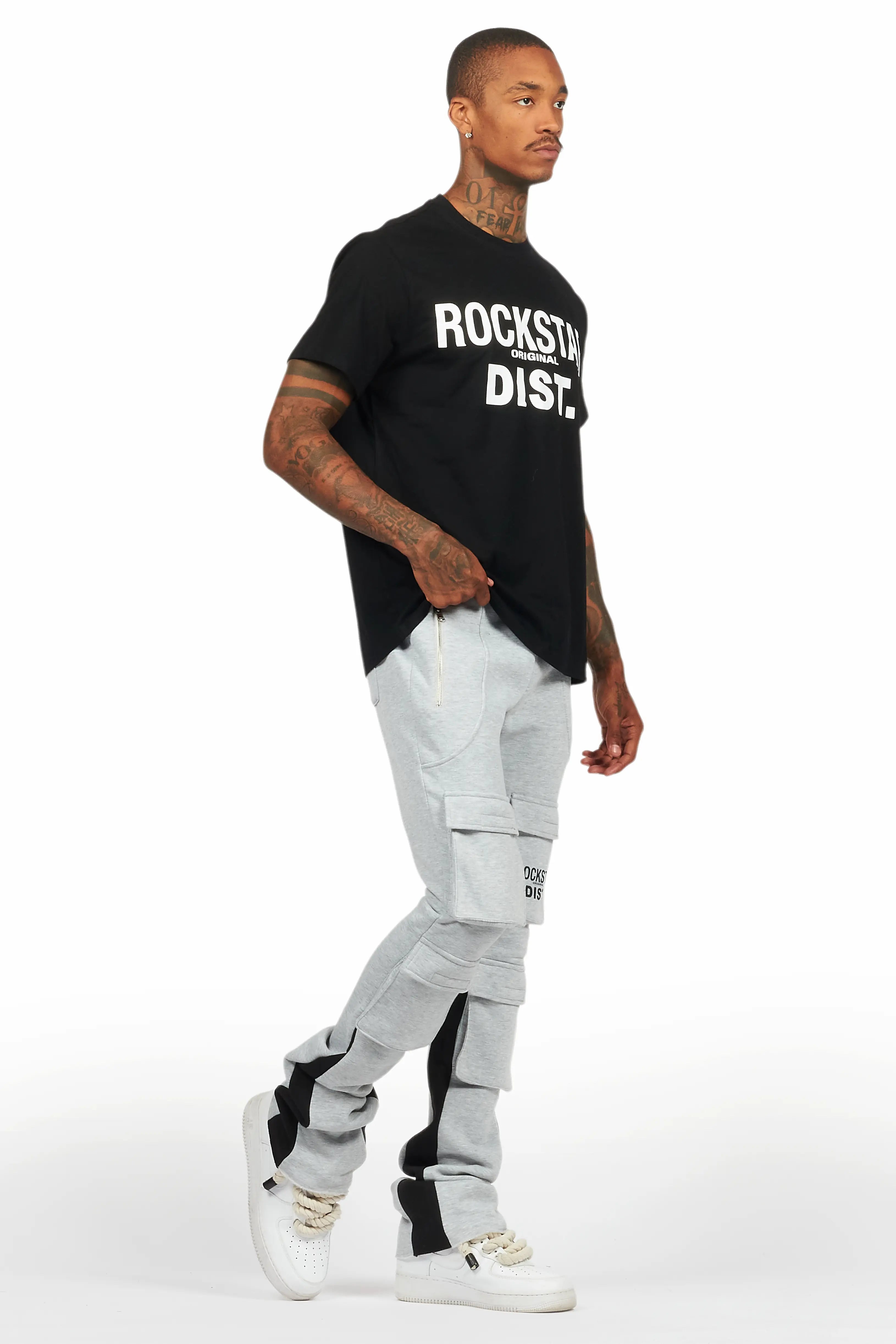 Antoon Heather Grey T-Shirt/Stacked Flare Track Set