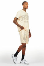 Bellamy Beige/Black Rhinestone Tee Short Set