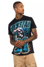 Kruz Black/Blue Oversized Graphic T-Shirt