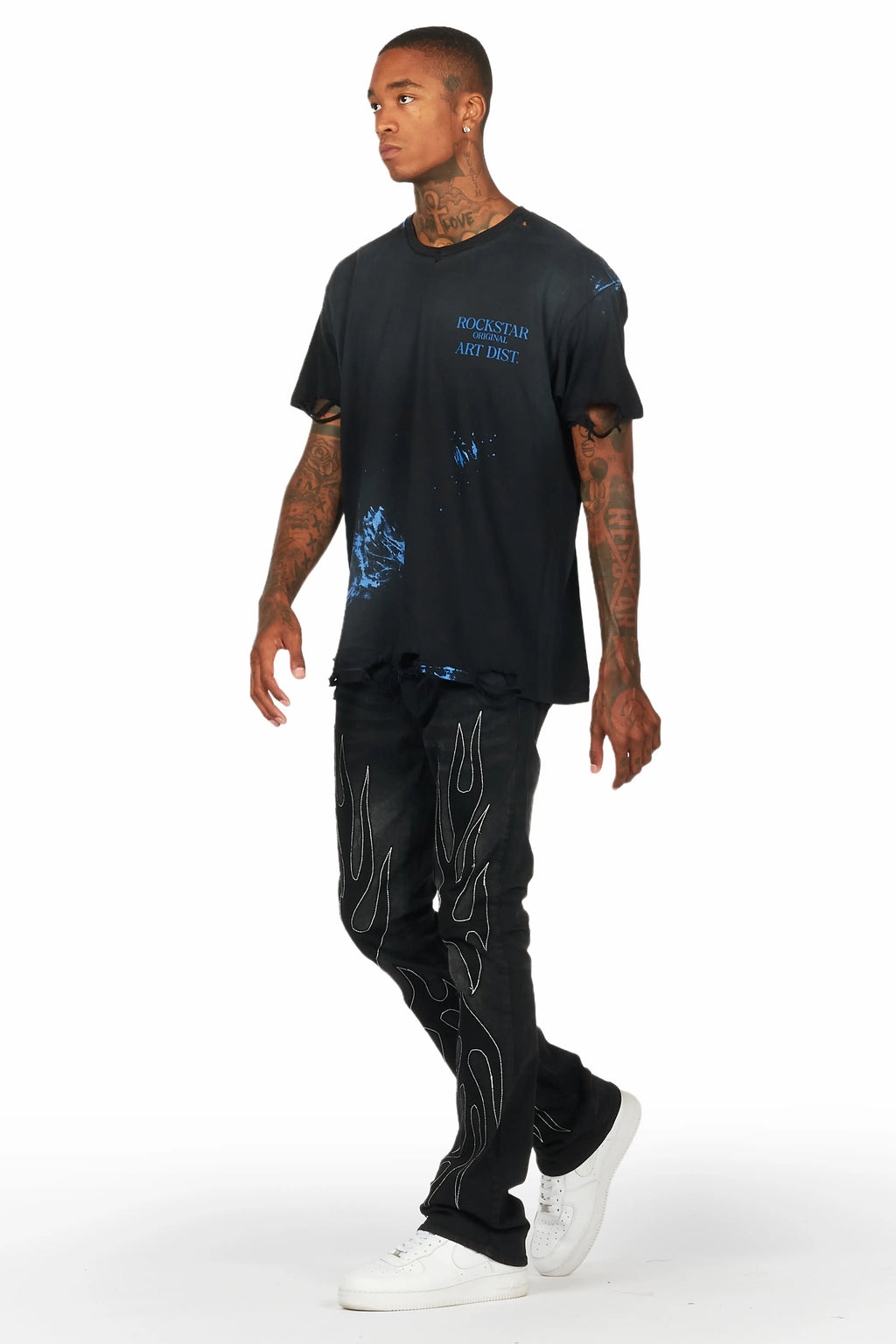 Ebbos Black Flame Patched Skinny Flare Jean