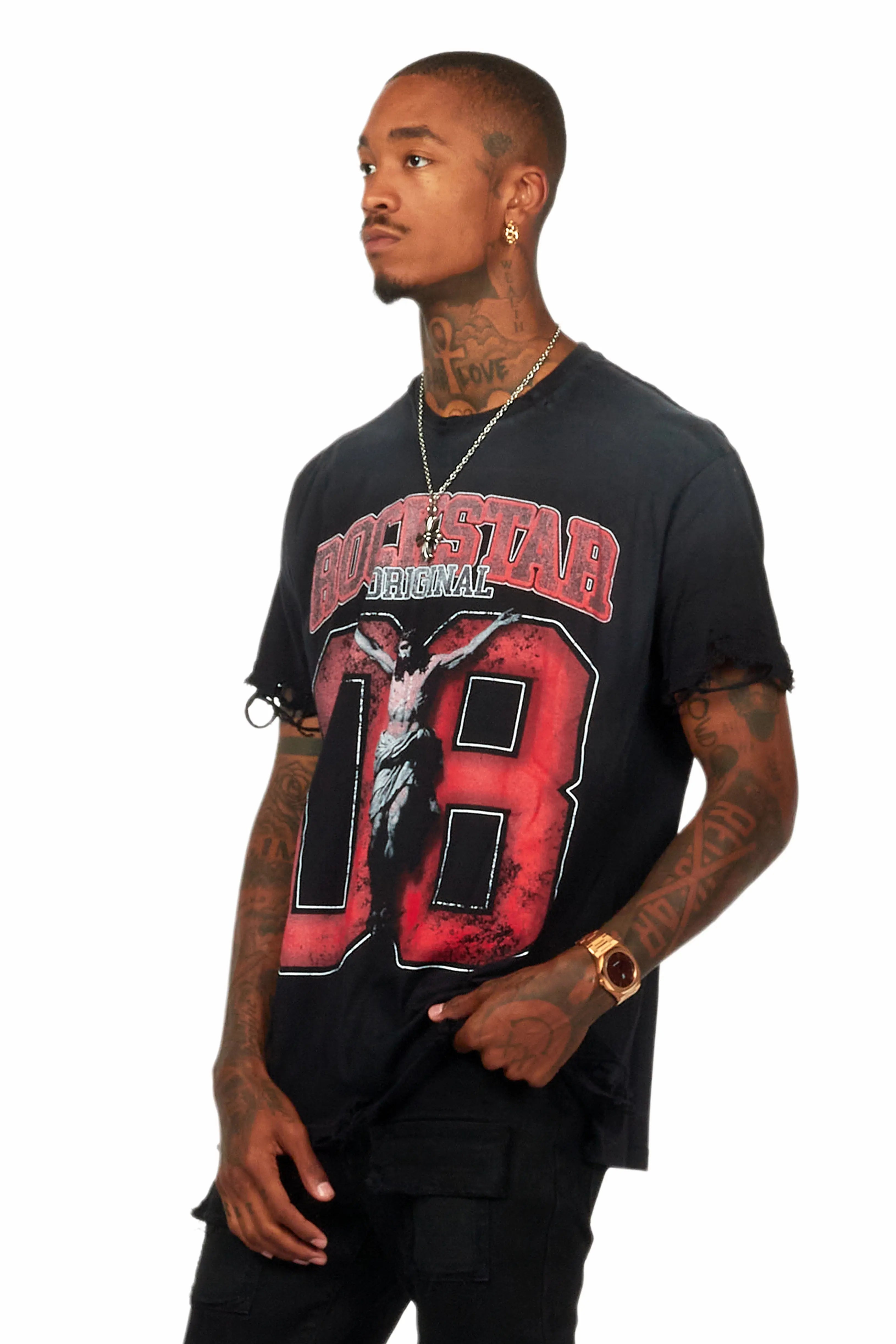 Fields Black/Red Oversized Graphic T-Shirt