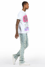 Beno White T-Shirt & Shake Blue Stacked Flare Jean Bundle