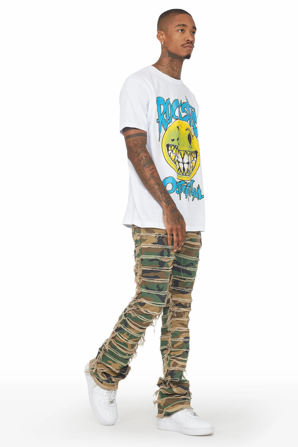 Cassius Faded Camo Stacked Flare Jean