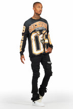 Connor Black Stacked Flare Track Pant