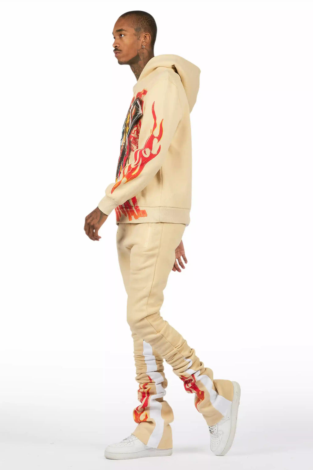 Zo Beige/Red Hoodie/Super Stacked Track Set